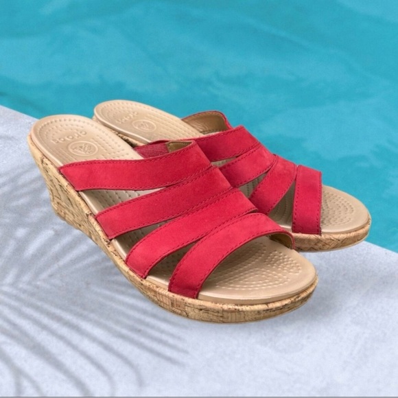 CROCS Red and Cream Wedges with Elevated Comfort - Picture 1 of 5